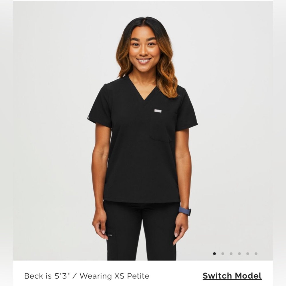 Figs Catarina 1 pocket scrub top, women’s XL, petite, black, EUC